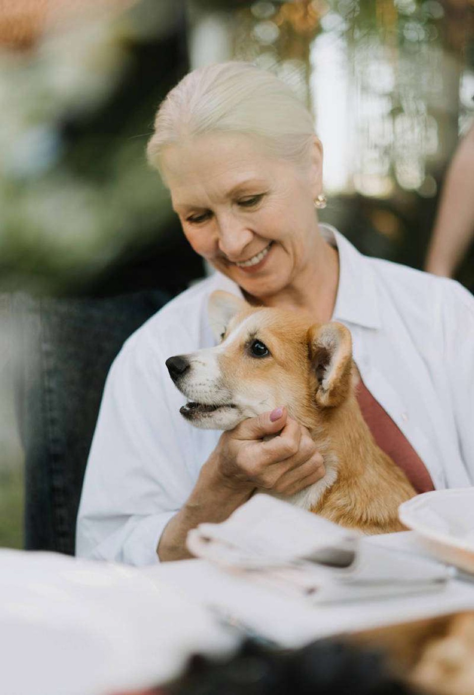 senior citizen with dog pet companion